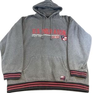 US Polo Assn Men Gray Hoodie Pullover Sweatshirt XL Logo Fleece‎ Casual Athletic